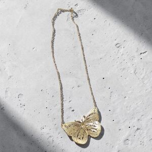 Gold Tone Butterfly Pendant Necklace, Filigree Butterfly Charm Necklace